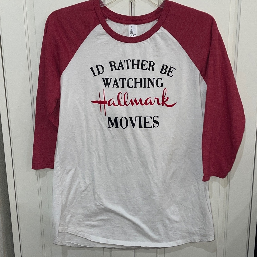 I'd Rather Be Watching Hallmark Movies Shirt Christmas Large Baseball Women
